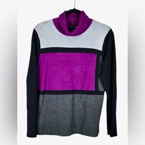Cable & Gauge Women’s Turtleneck Sweater - Purple, Gray, and Black Colorblock💕